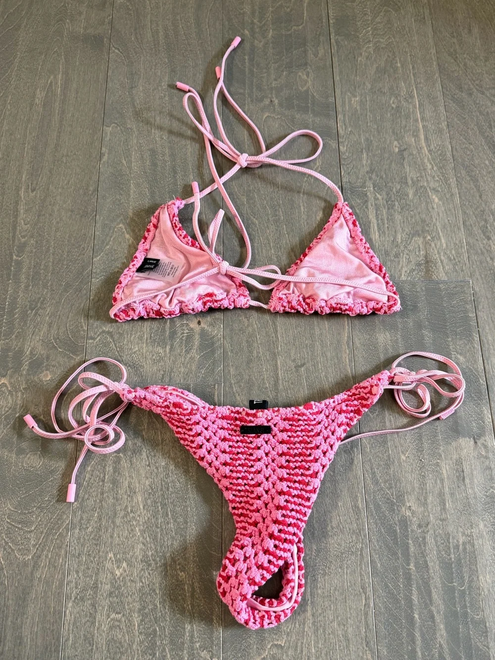 triangl swimwear Pink Crochet Tie-Side Bikini. Top Size LARGE Bottom size SMALL